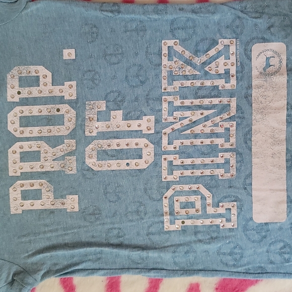 Vintage Victoria’s Secret PINK RHINESTONE GRAPHIC T-Shirt “PROP OF PINK” XS - Picture 2 of 3
